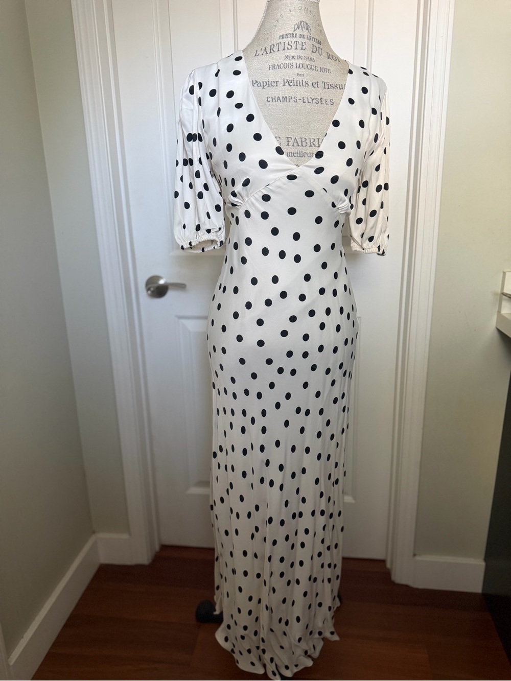 Mango White Maxi Dress with Black Polka Dots